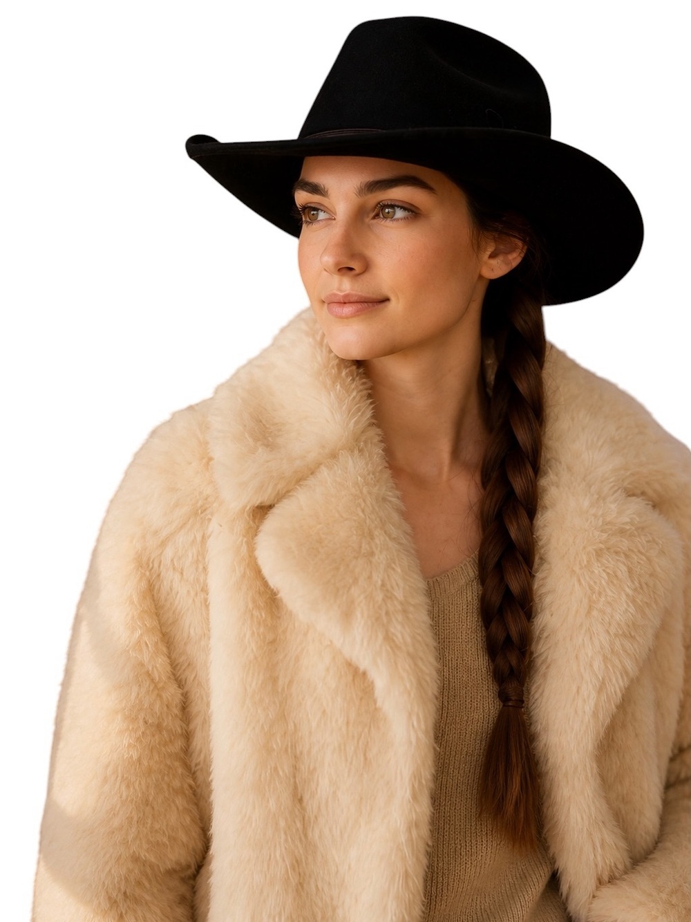Black Wool Wide Brim Hat Western Cowboy Minimalist M 7–7⅛